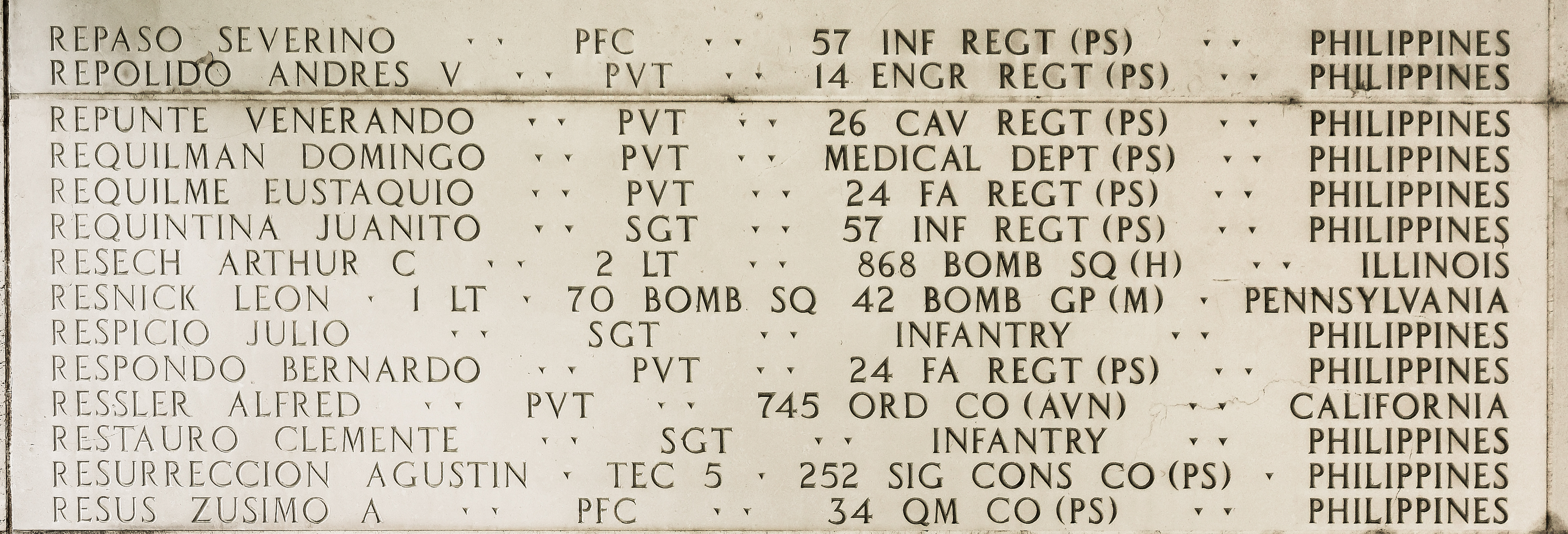 Zusimo A. Resus, Private First Class